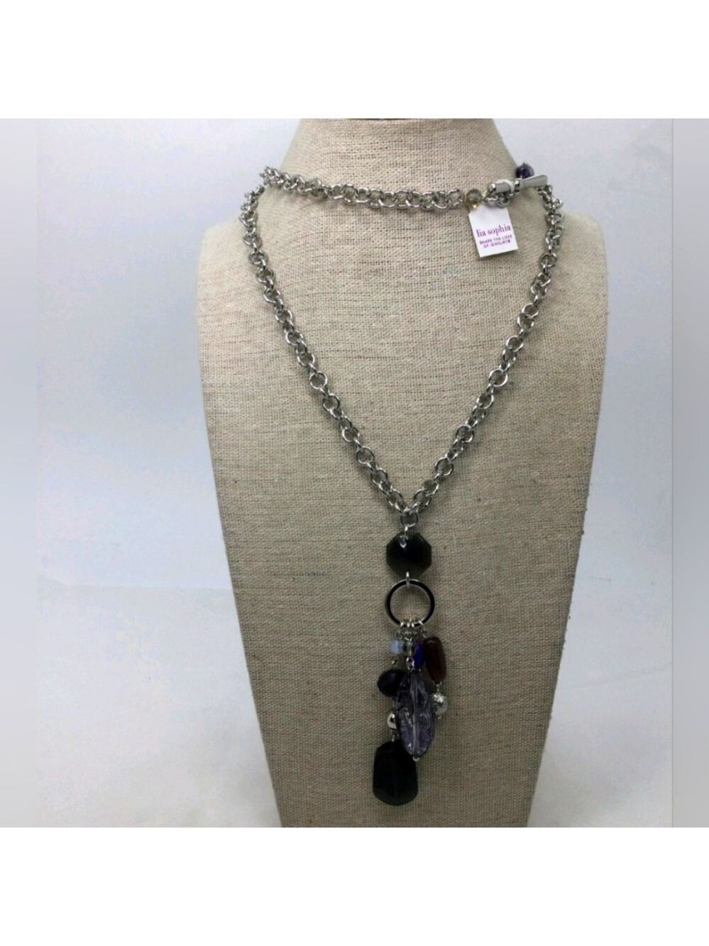 Lia Sophia Mixed Color Acrylic Charms Long Chain Necklace NWT NIB